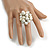 White/ Cream Faux Pearl Bead Cluster Ring in Silver Tone Metal - Adjustable 7/8 - view 3