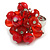 Red Glass and Ceramic Bead Cluster Ring in Silver Tone Metal - Adjustable 7/8 - view 2