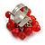 Red Glass and Ceramic Bead Cluster Ring in Silver Tone Metal - Adjustable 7/8 - view 6
