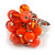 Orange Glass and Ceramic Bead Cluster Ring in Silver Tone Metal - Adjustable 7/8 - view 2