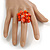 Orange Glass and Ceramic Bead Cluster Ring in Silver Tone Metal - Adjustable 7/8 - view 3