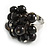 Black Glass and Ceramic Bead Cluster Ring in Silver Tone Metal - Adjustable 7/8 - view 2