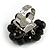 Black Glass and Ceramic Bead Cluster Ring in Silver Tone Metal - Adjustable 7/8 - view 4