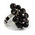 Black Glass and Ceramic Bead Cluster Ring in Silver Tone Metal - Adjustable 7/8 - view 5