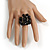 Black Glass and Ceramic Bead Cluster Ring in Silver Tone Metal - Adjustable 7/8 - view 3