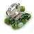 Green Glass and Ceramic Bead Cluster Ring in Silver Tone Metal - Adjustable 7/8 - view 5