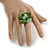 Green Glass and Ceramic Bead Cluster Ring in Silver Tone Metal - Adjustable 7/8 - view 3