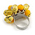 Yellow Glass and Ceramic Bead Cluster Ring in Silver Tone Metal - Adjustable 7/8 - view 4