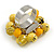 Yellow Glass and Ceramic Bead Cluster Ring in Silver Tone Metal - Adjustable 7/8 - view 5