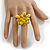 Yellow Glass and Ceramic Bead Cluster Ring in Silver Tone Metal - Adjustable 7/8 - view 3