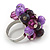 Purple/Lavender Glass and Ceramic Bead Cluster Ring in Silver Tone Metal - Adjustable 7/8 - view 3