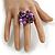Purple/Lavender Glass and Ceramic Bead Cluster Ring in Silver Tone Metal - Adjustable 7/8 - view 5
