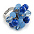 Blue Glass and Ceramic Bead Cluster Ring in Silver Tone Metal - Adjustable 7/8 - view 2