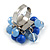 Blue Glass and Ceramic Bead Cluster Ring in Silver Tone Metal - Adjustable 7/8 - view 5