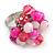 Pink Glass and Ceramic Bead Cluster Ring in Silver Tone Metal - Adjustable 7/8 - view 2