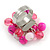 Pink Glass and Ceramic Bead Cluster Ring in Silver Tone Metal - Adjustable 7/8 - view 3