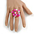 Pink Glass and Ceramic Bead Cluster Ring in Silver Tone Metal - Adjustable 7/8 - view 4