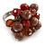 Brown Glass and Ceramic Bead Cluster Ring in Silver Tone Metal - Adjustable 7/8 - view 2