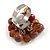 Brown Glass and Ceramic Bead Cluster Ring in Silver Tone Metal - Adjustable 7/8 - view 5