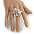 White/Transparent Glass and Ceramic Bead Cluster Ring in Silver Tone Metal - Adjustable 7/8 - view 2