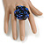 40mm Diameter/Black/ Admiral Blue Glass Bead Layered Flower Flex Ring/ Size M/L - view 3