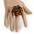 40mm Diameter/Black/Gold Glass Bead Layered Flower Flex Ring/ Size M - view 3
