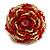 35mm Diameter/Red/Gold Glass Bead Layered Flower Flex Ring/ Size S - view 5