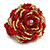 35mm Diameter/Red/Gold Glass Bead Layered Flower Flex Ring/ Size S - view 2