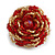 35mm Diameter/Red/Gold Glass Bead Layered Flower Flex Ring/ Size S - view 7