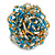 35mm Diameter/Teal/Gold/Transparent Glass Bead Layered Flower Flex Ring/ Size S/M - view 6