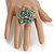 35mm Diameter/Teal/Gold/Transparent Glass Bead Layered Flower Flex Ring/ Size S/M - view 3