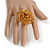 35mm Diameter/Flaxen Yellow/Gold Glass Bead Layered Flower Flex Ring/ Size S/M - view 3