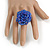 35mm Diameter/ Royal Blue/Iridescent Glass Bead Layered Flower Flex Ring/ Size M - view 3