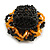 35mm Diameter/Pumpkin Orange/Black Glass Bead Layered Flower Flex Ring/ Size S/M - view 5