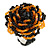 35mm Diameter/Pumpkin Orange/Black Glass Bead Layered Flower Flex Ring/ Size S/M
