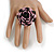 40mm Diameter/Black/Pink Glass Bead Layered Flower Flex Ring/ Size M - view 3