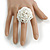 40mm Diameter/ Snow White Glass Bead Layered Flower Flex Ring/ Size M/L - view 3