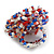 35mm Diameter/Blue/Red/White/Transparent Glass Bead Layered Flower Flex Ring/ Size M - view 6