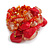 Red/Coral/Orange Glass and Stone Bead Cluster Band Style Flex Ring/ Size M/L - view 2