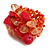 Red/Coral/Orange Glass and Stone Bead Cluster Band Style Flex Ring/ Size M/L - view 7