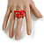 Red/Coral/Orange Glass and Stone Bead Cluster Band Style Flex Ring/ Size M/L - view 3