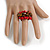 Red/Brown Glass Bead and Semiprecious Stone Cluster Band Style Flex Ring/ Size M - view 3