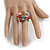 Summery Style Multicoloured Glass Bead Cluster Band Style Flex Ring/ Size M - view 3