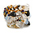 Milky White/Black/Orange Glass Bead Cluster Band Style Flex Ring/ Size M - view 2