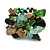 Green/Aqua/Black/Brown Glass Bead and Semi Precious Stone Cluster Band Style Flex Ring/ Size M - view 5