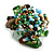 Green/Aqua/Black/Brown Glass Bead and Semi Precious Stone Cluster Band Style Flex Ring/ Size M - view 6