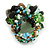 Green/Aqua/Black/Brown Glass Bead and Semi Precious Stone Cluster Band Style Flex Ring/ Size M - view 4