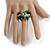 Green/Aqua/Black/Brown Glass Bead and Semi Precious Stone Cluster Band Style Flex Ring/ Size M - view 3