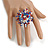 45mm Blue/White/Red Glass and Sequin Star Flex Ring/Size M - view 3