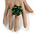 40mm Diameter/Black/ Spring Green Glass Bead Layered Flower Flex Ring/ Size S/M - view 3